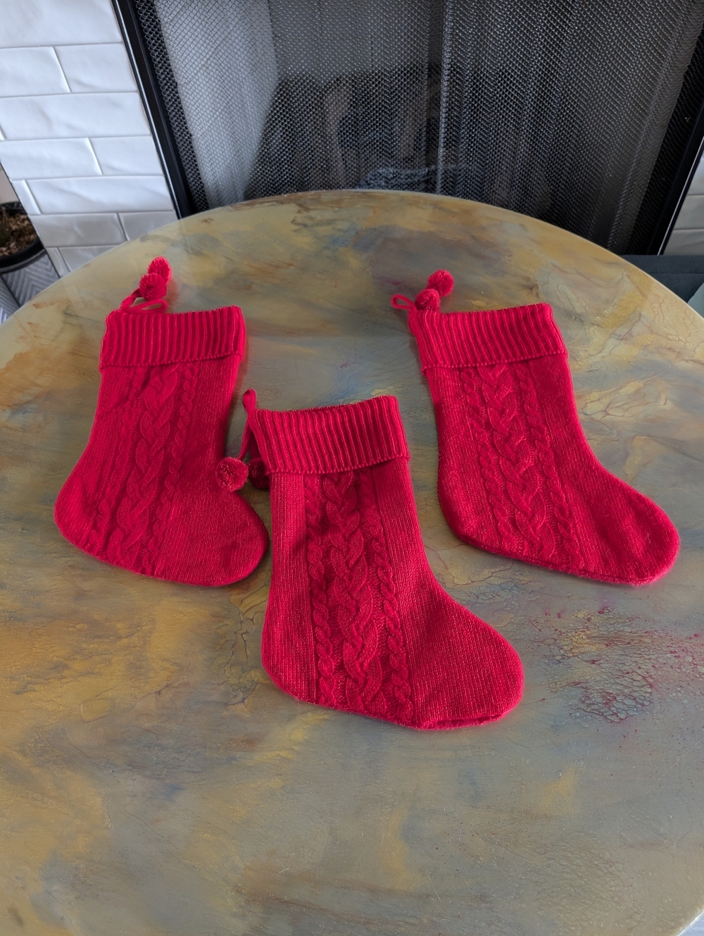 Red Cable Knit Christmas Stocking Set Of 3 Stretch Holiday Stocking